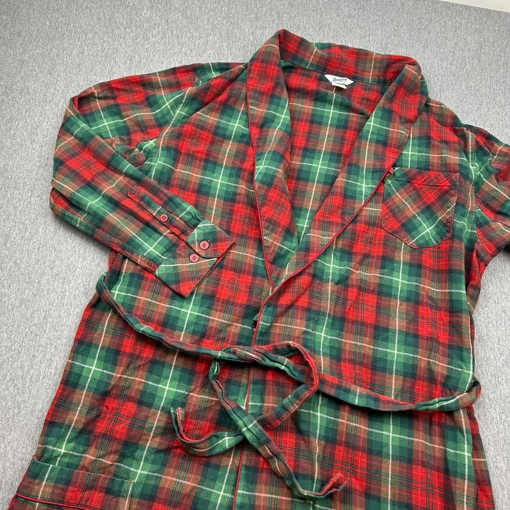 Duluth Trading Flannel Robe Womens Large Red Green Plaid Lounge Comfy Holiday